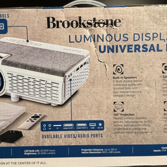 Brookstone All-in-One Home Theater Projector and Screen Set - White - Picture 2 of 6